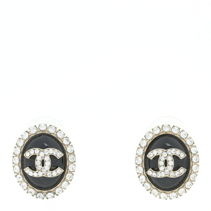 Chanel CHANELCrystal Enamel CC Oval Earrings Gold Black 1 of 5