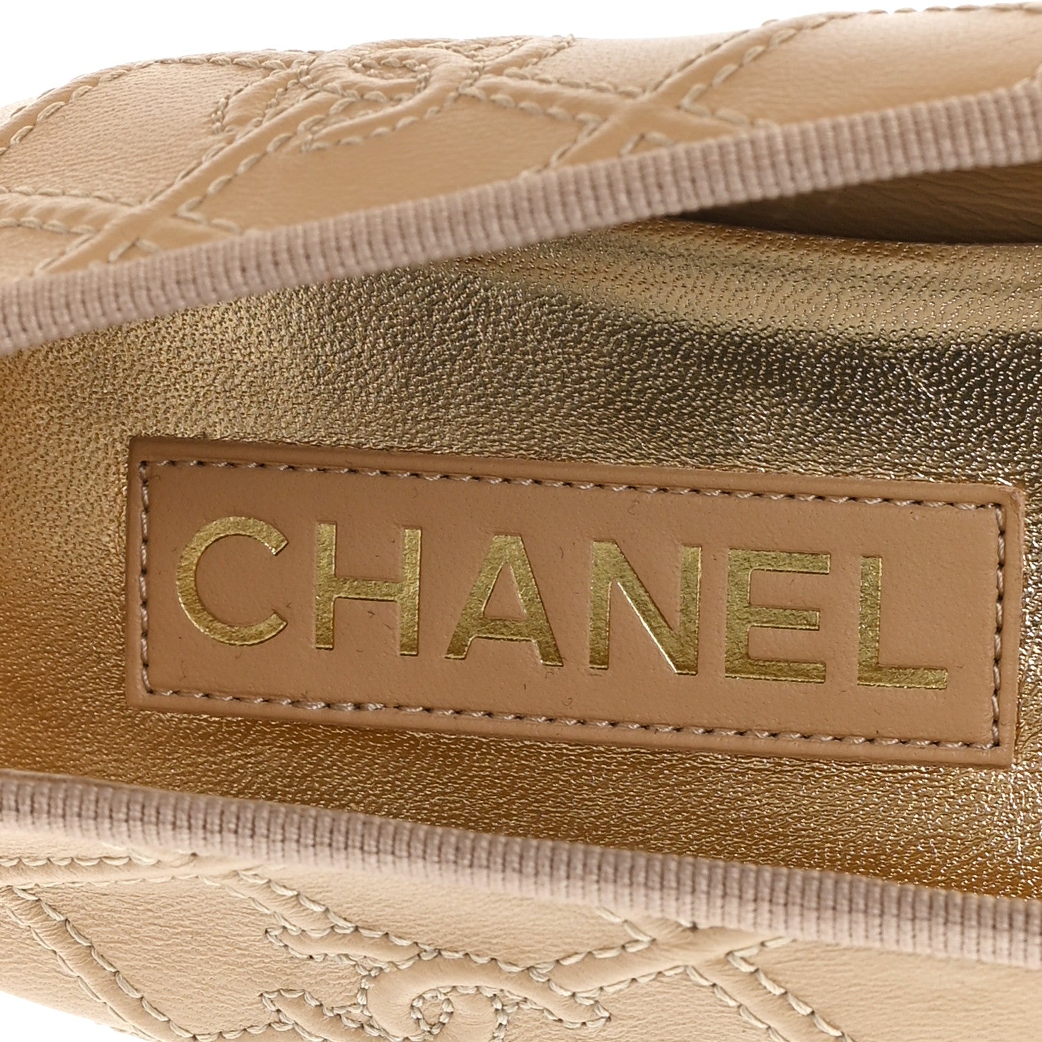 Chanel Lambskin Patent Double Stitched CC Cap Toe Ballerina Flats 41 Beige Black 8 of 9