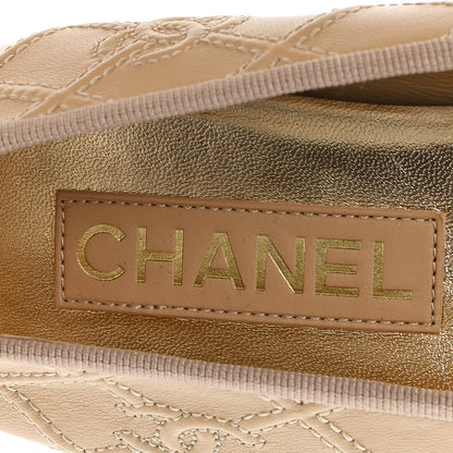 Chanel Lambskin Patent Double Stitched CC Cap Toe Ballerina Flats 41 Beige Black 8 of 9