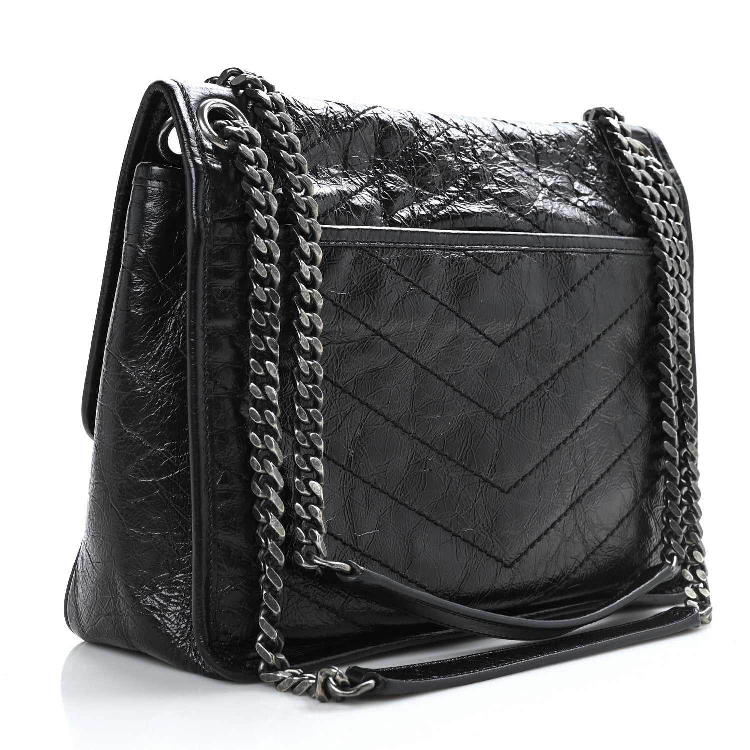 Saint Laurent Crinkled Calfskin Matelasse Monogram Medium Niki Chain Satchel Black 3 of 9