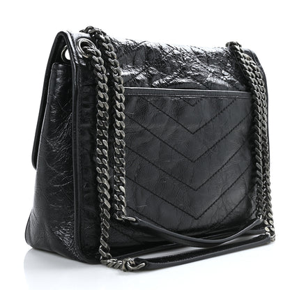Saint Laurent Crinkled Calfskin Matelasse Monogram Medium Niki Chain Satchel Black 3 of 9