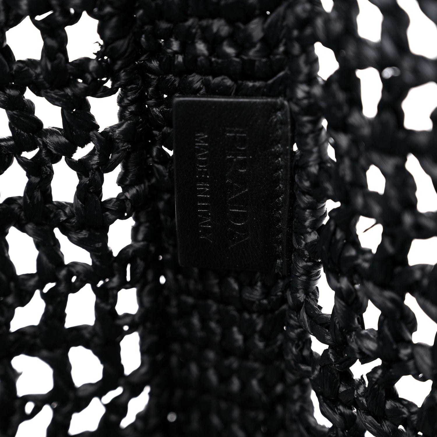Prada Yarn Raffia Effect Crochet Logo Embroidered Tote Bag Black 6 of 8