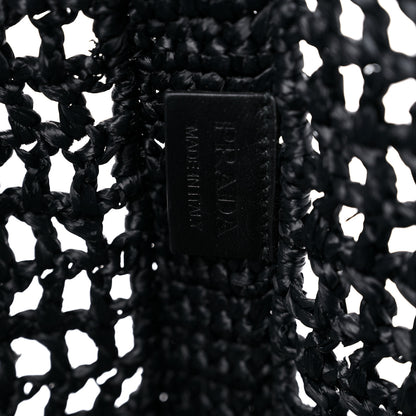 Prada Yarn Raffia Effect Crochet Logo Embroidered Tote Bag Black 6 of 8
