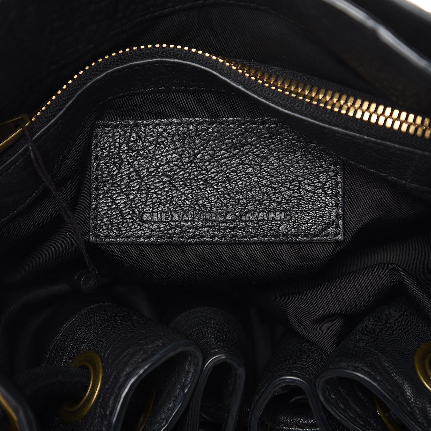 Pebbled Lambskin Diego Bucket Bag Black Antique Brass Hardware