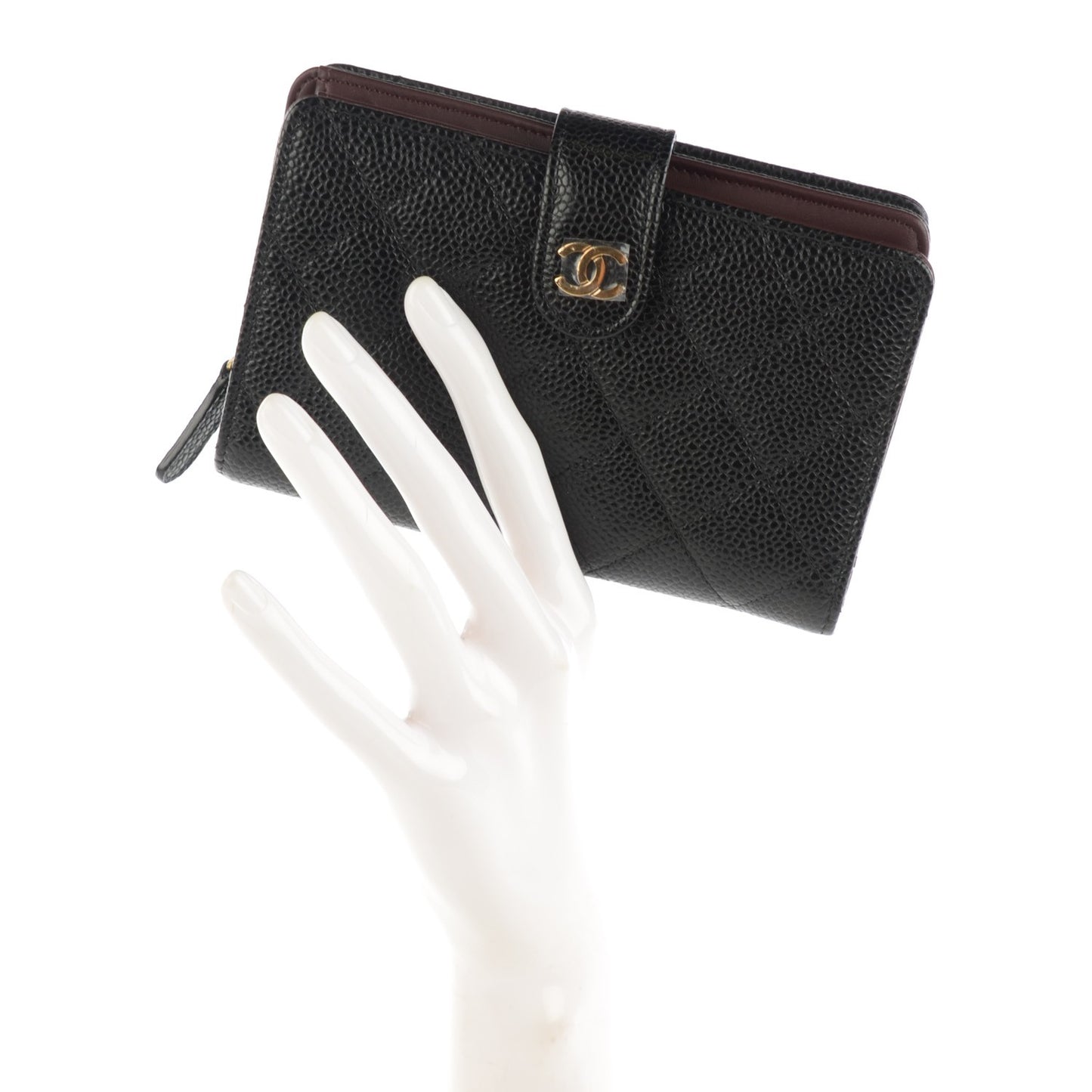 Caviar Quilted Zipped Pocket Wallet Black