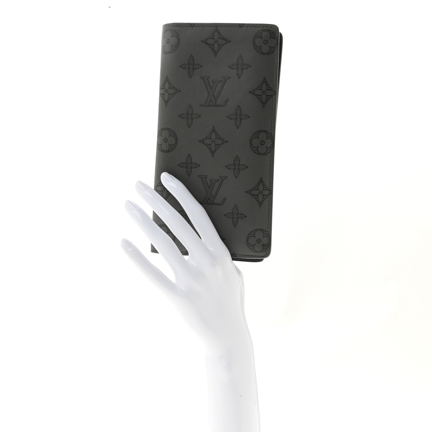 Louis Vuitton Calfskin Monogram Shadow Brazza Wallet Anthracite Gray 2 of 9