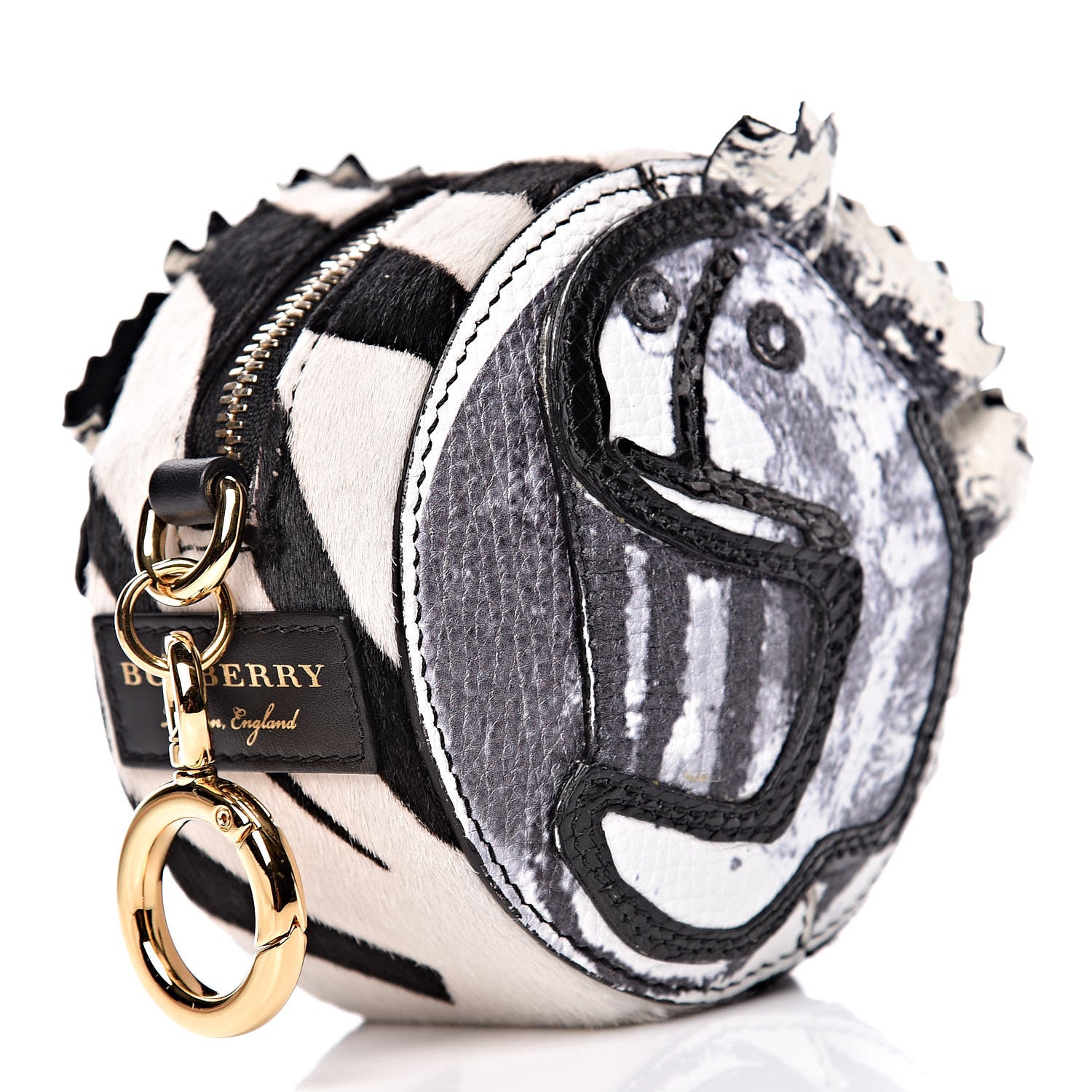 Burberry Snakeskin Calf Hair Zip Round Coin Purse Black 3 of 8