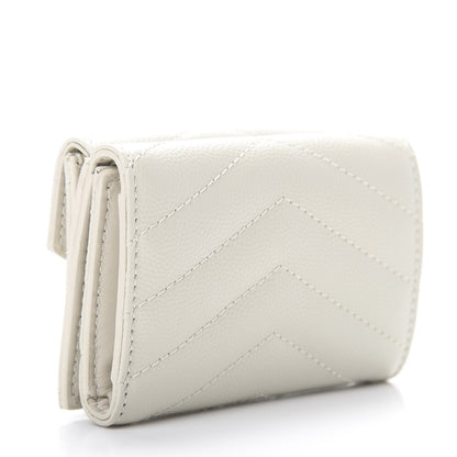 Saint Laurent Grain De Poudre Matelasse Chevron Monogram Tiny Wallet Soft Cream 3 of 8