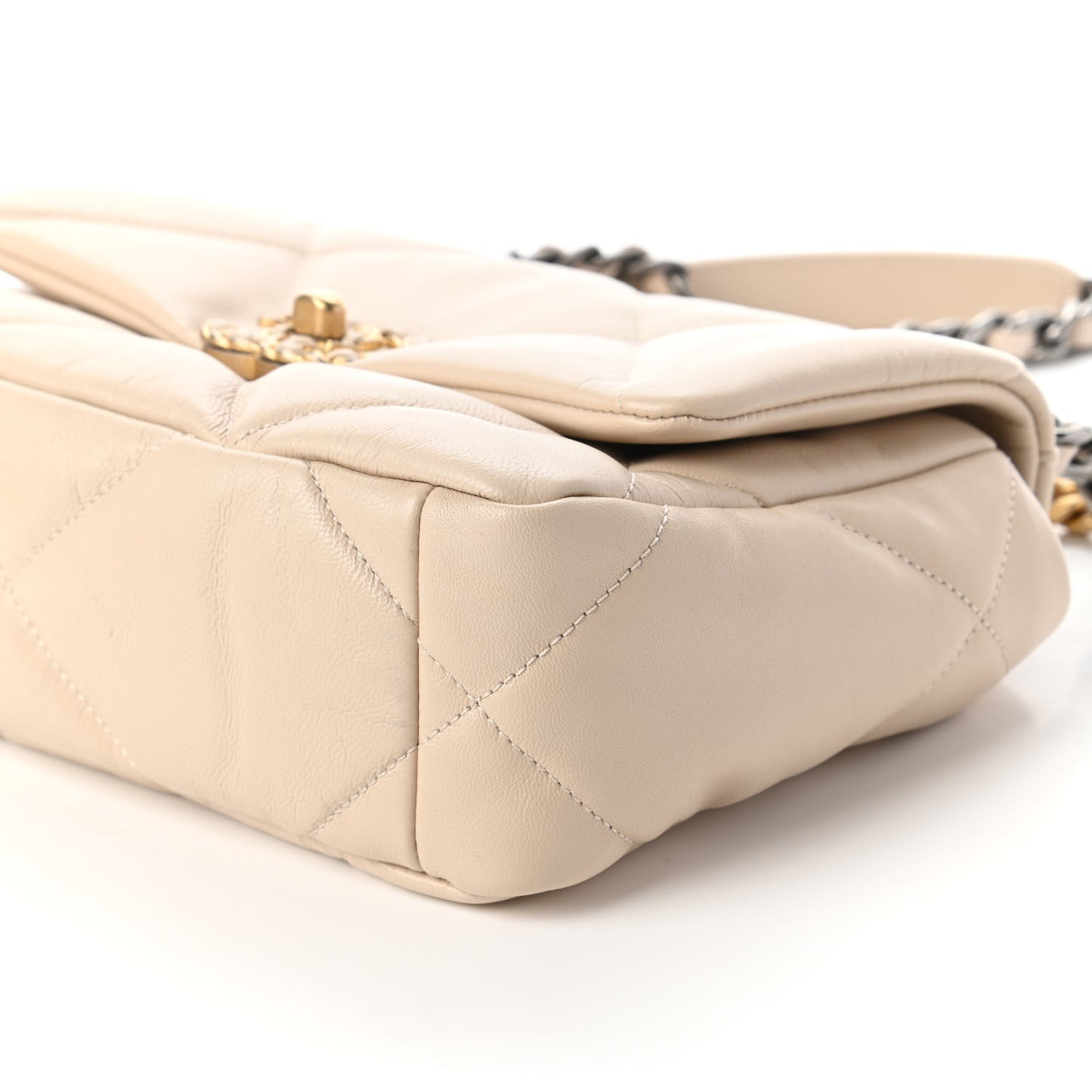 Goatskin Quilted Medium Chanel 19 Flap Beige