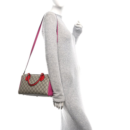 Gucci GG Supreme Monogram Moon Calfskin Small Boston Beige Ebony Hibiscus Red New Rosette 2 of 11