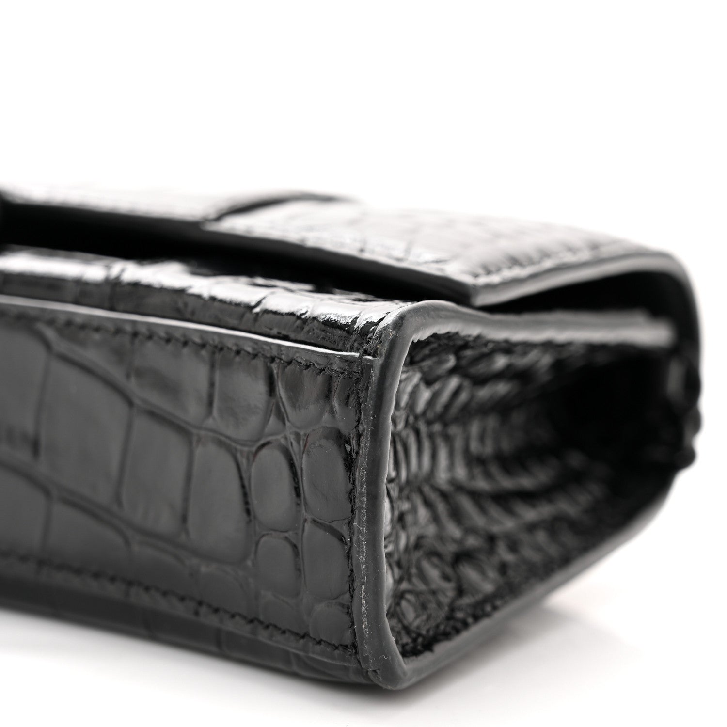 Balenciaga Shiny Calfskin Monochrome Crocodile Embossed Hourglass Chain Bag Black 9 of 11