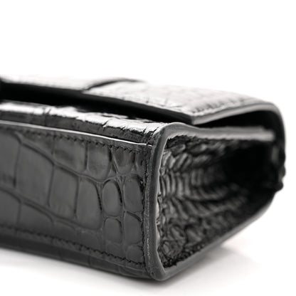 Balenciaga Shiny Calfskin Monochrome Crocodile Embossed Hourglass Chain Bag Black 9 of 11