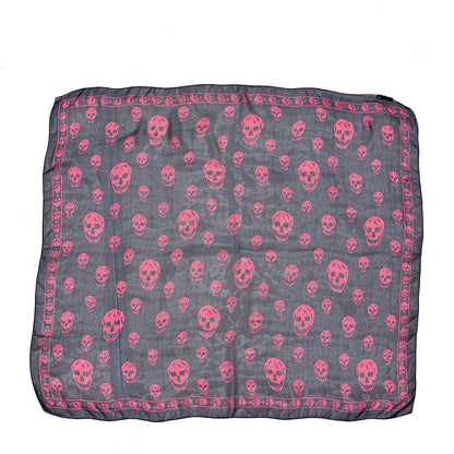 Alexander McQueen Silk Chiffon Skull Scarf Navy Pink 1 of 4