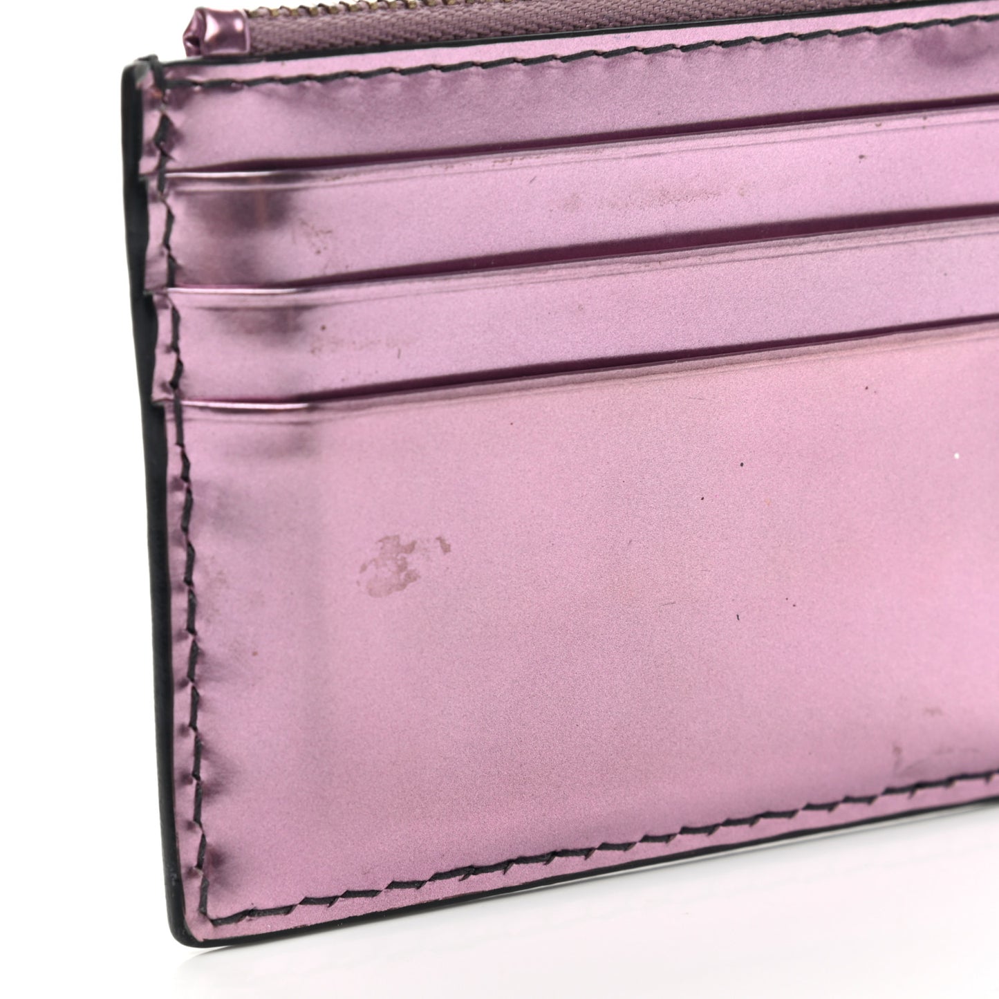 Metallic Calfskin D-Fence Card Holder Pink
