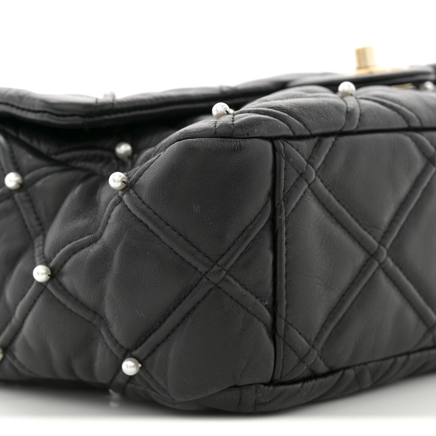 Lambskin Quilted Pearl Studded Flap Black