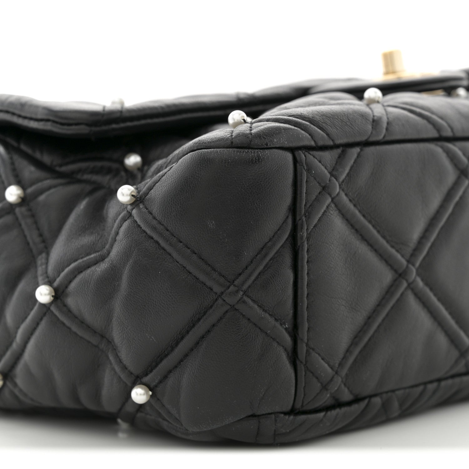 Chanel Lambskin Quilted Pearl Studded Flap Black 9 of 10