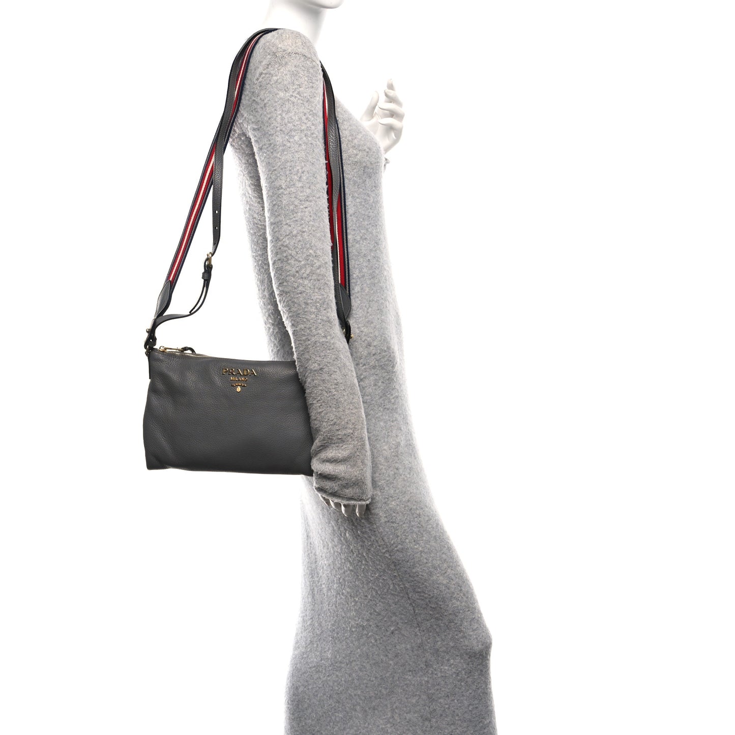 Vitello Daino Zippered Shoulder Bag Marmo