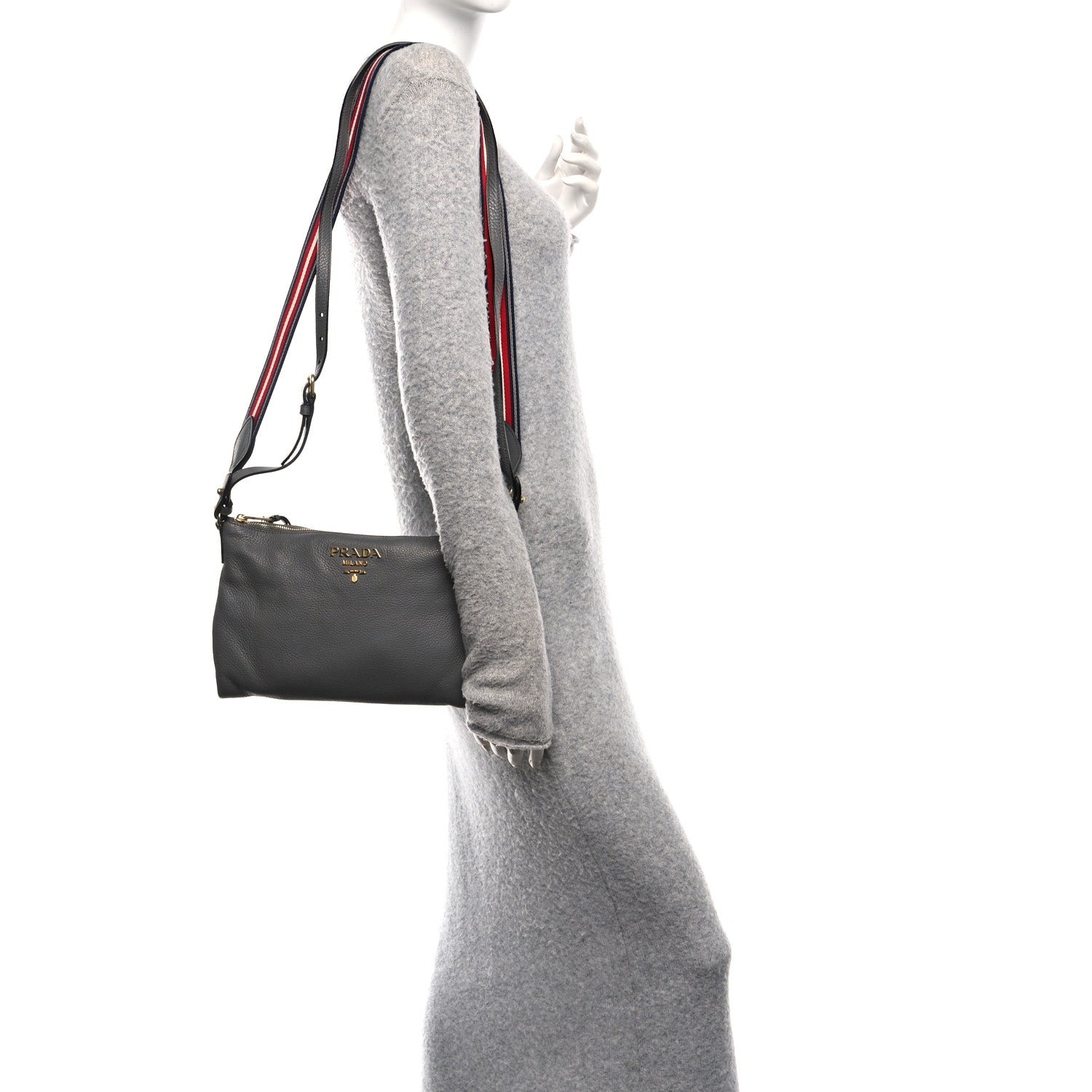 Prada Vitello Daino Zippered Shoulder Bag Marmo 2 of 15