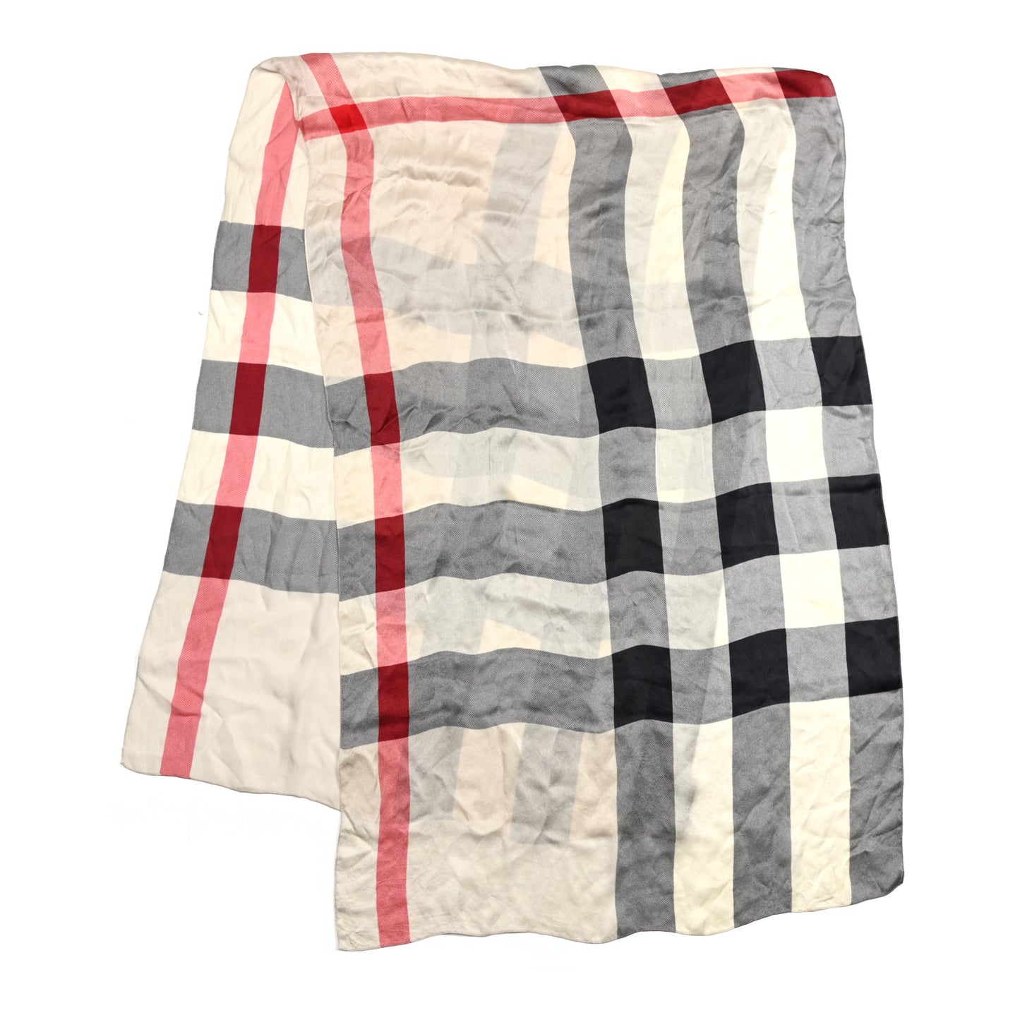 Silk Giant Check Scarf Ivory