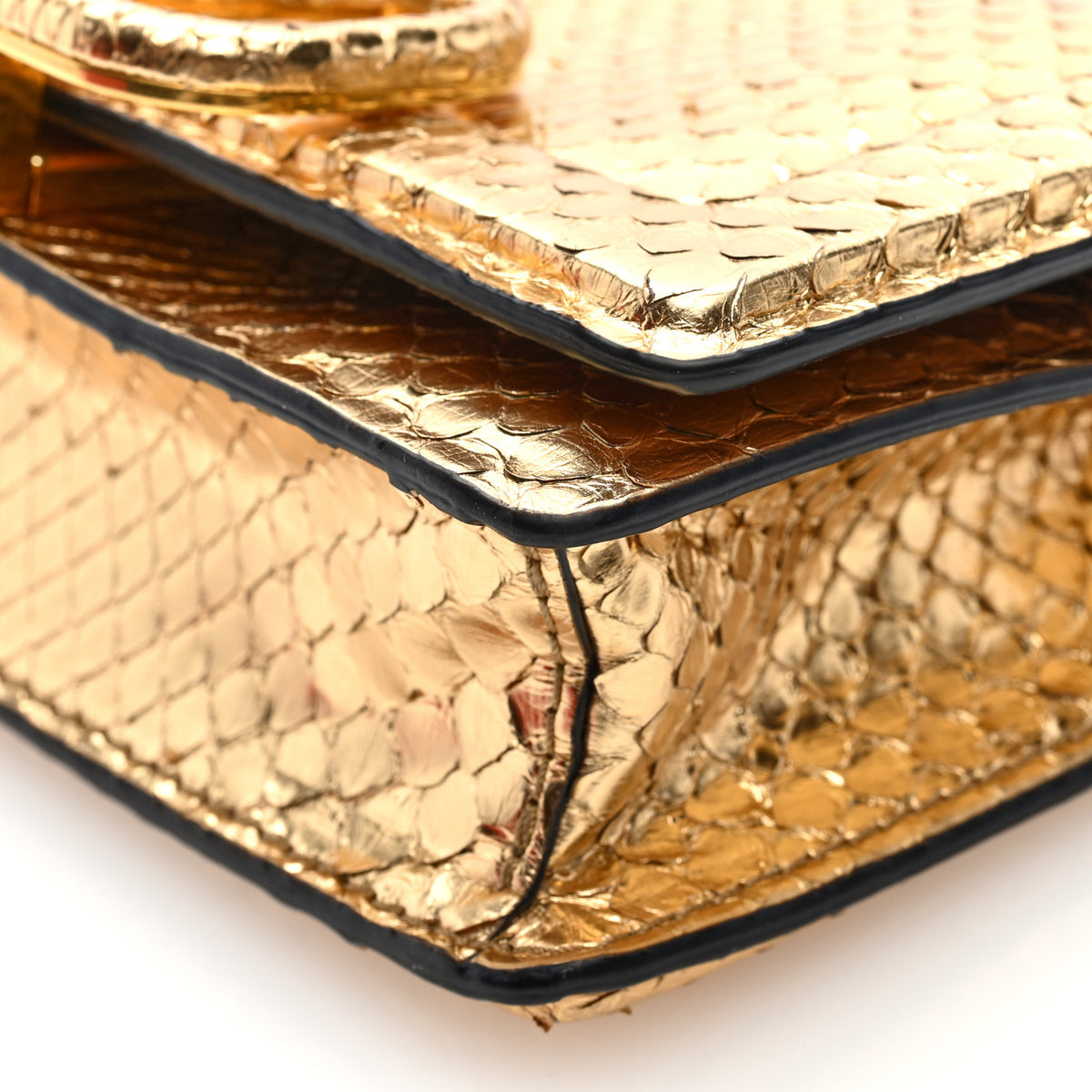 Metallic Snakeskin Vlogo Mini Shoulder Bag  Gold
