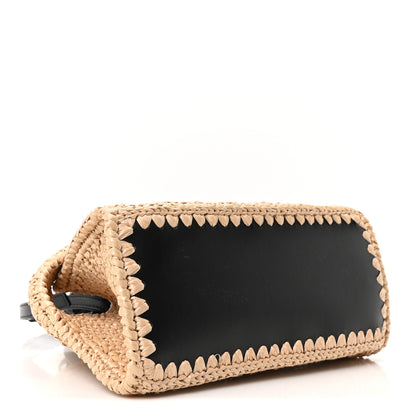 Salvatore Ferragamo Raffia Effect Calfskin XS Hug Bag Natural Black 4 of 10