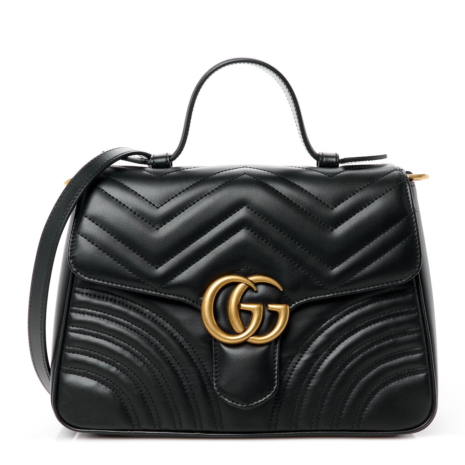 Gucci Calfskin Matelasse Small GG Marmont Top Handle Shoulder Bag Black 1 of 10