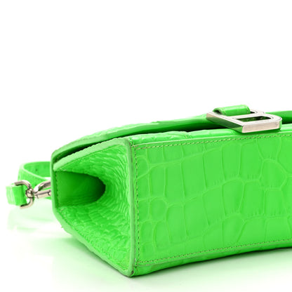 Balenciaga Shiny Calfskin Crocodile Embossed Hourglass Top Handle Bag XS Fluo Green 9 of 12