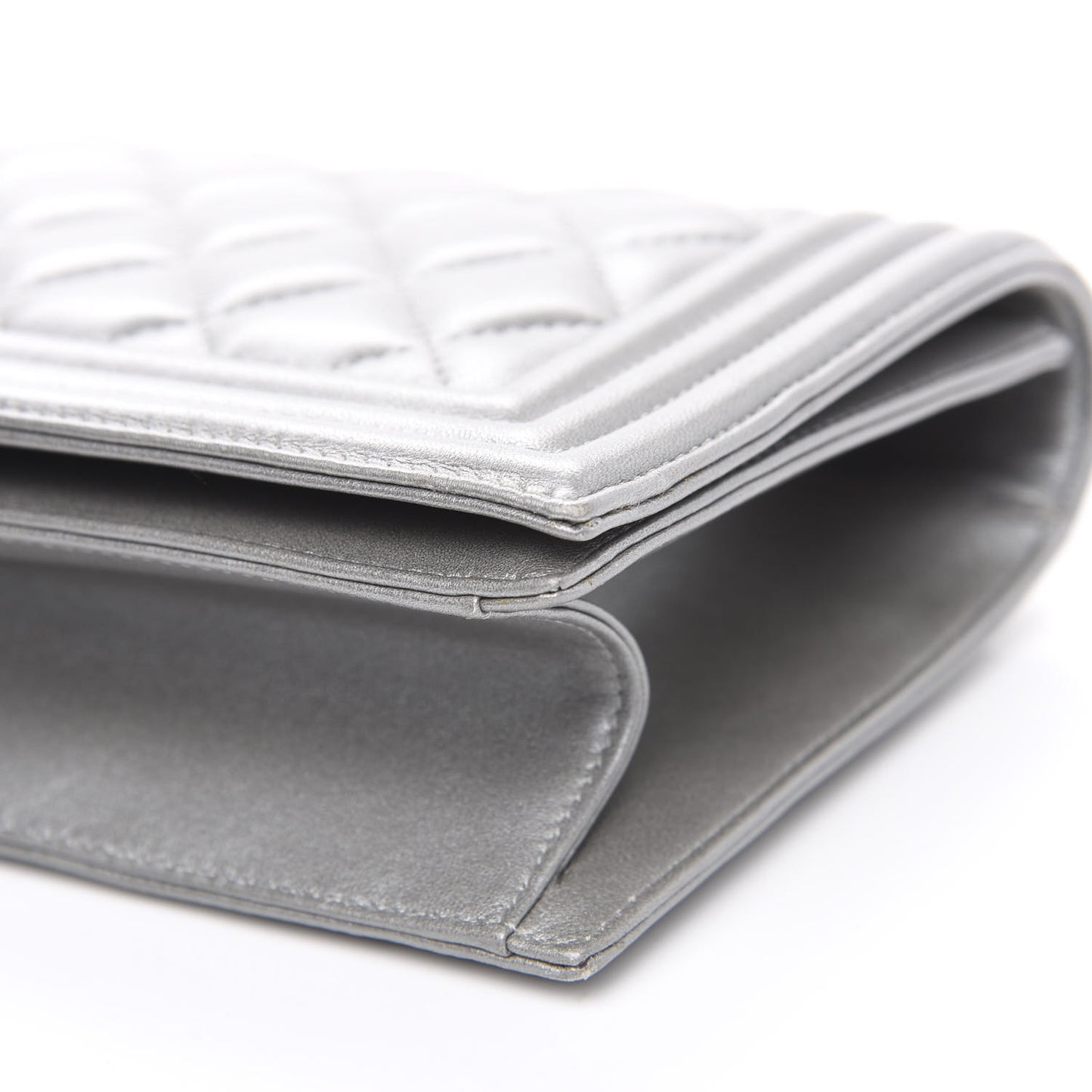 Metallic Lambskin Quilted Boy Flap Clutch Silver