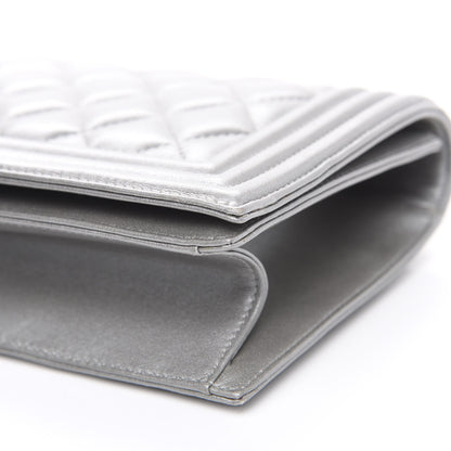 Chanel Metallic Lambskin Quilted Boy Flap Clutch Silver 8 of 10