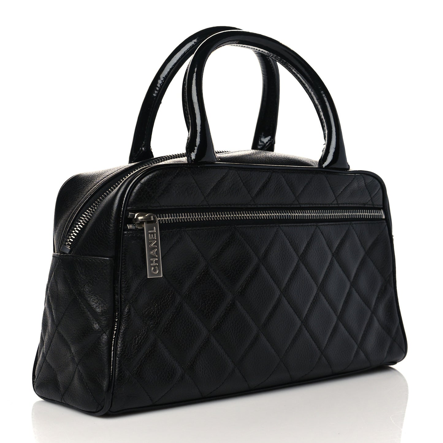 Calfskin Patent Quilted Bowler Black