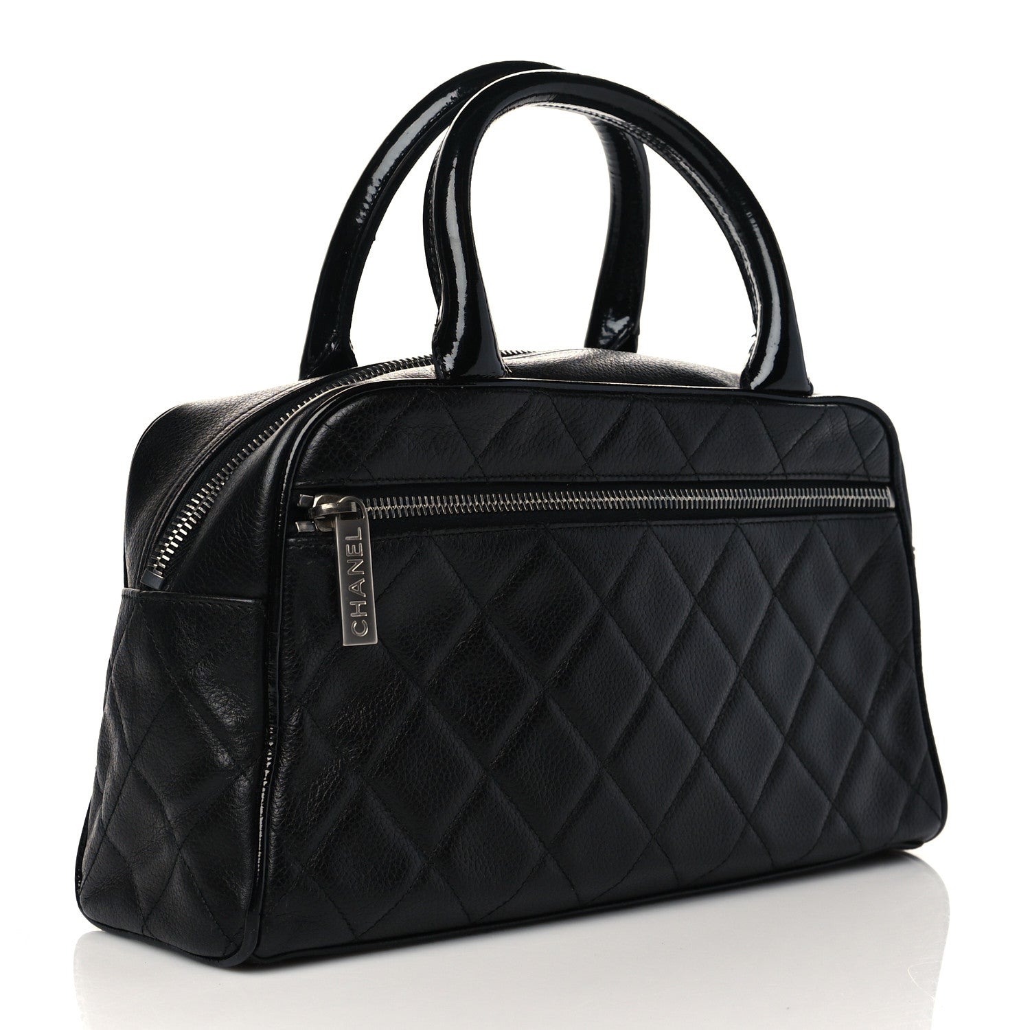 Chanel Calfskin Patent Quilted Bowler Black 3 of 10