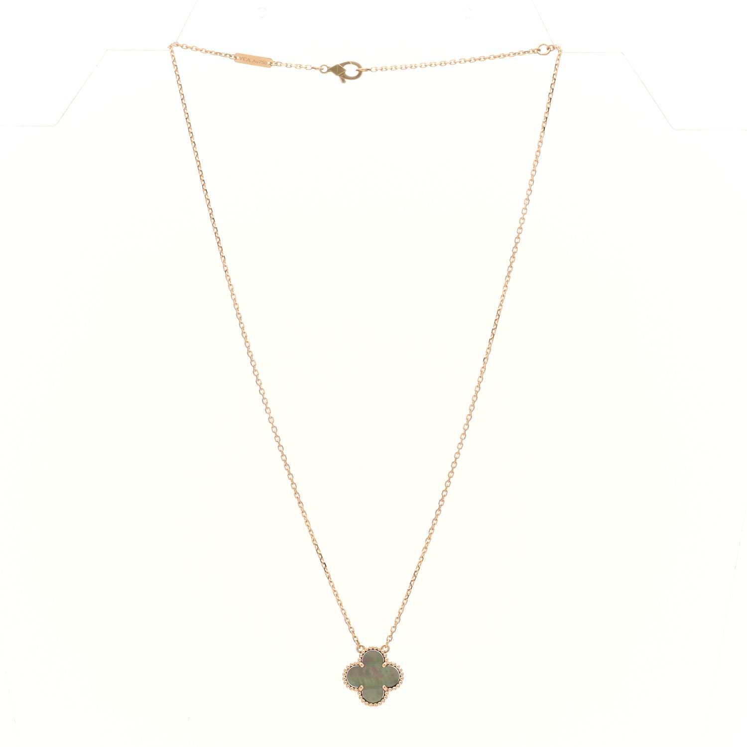 Van Cleef & Arpels 18K Rose Gold Gray Mother of Pearl Vintage Alhambra Pendant Necklace 3 of 6