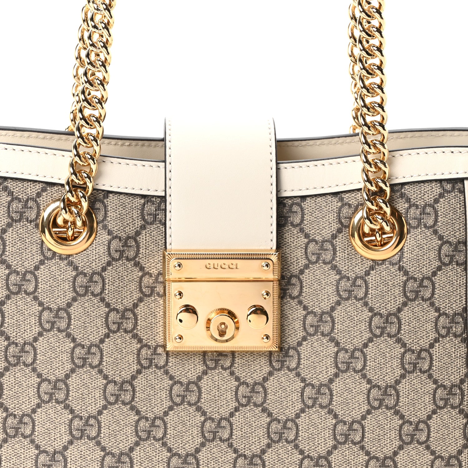 Gucci GG Supreme Monogram Moon Calfskin Small Padlock Tote Beige Ebony Mystic White 8 of 10
