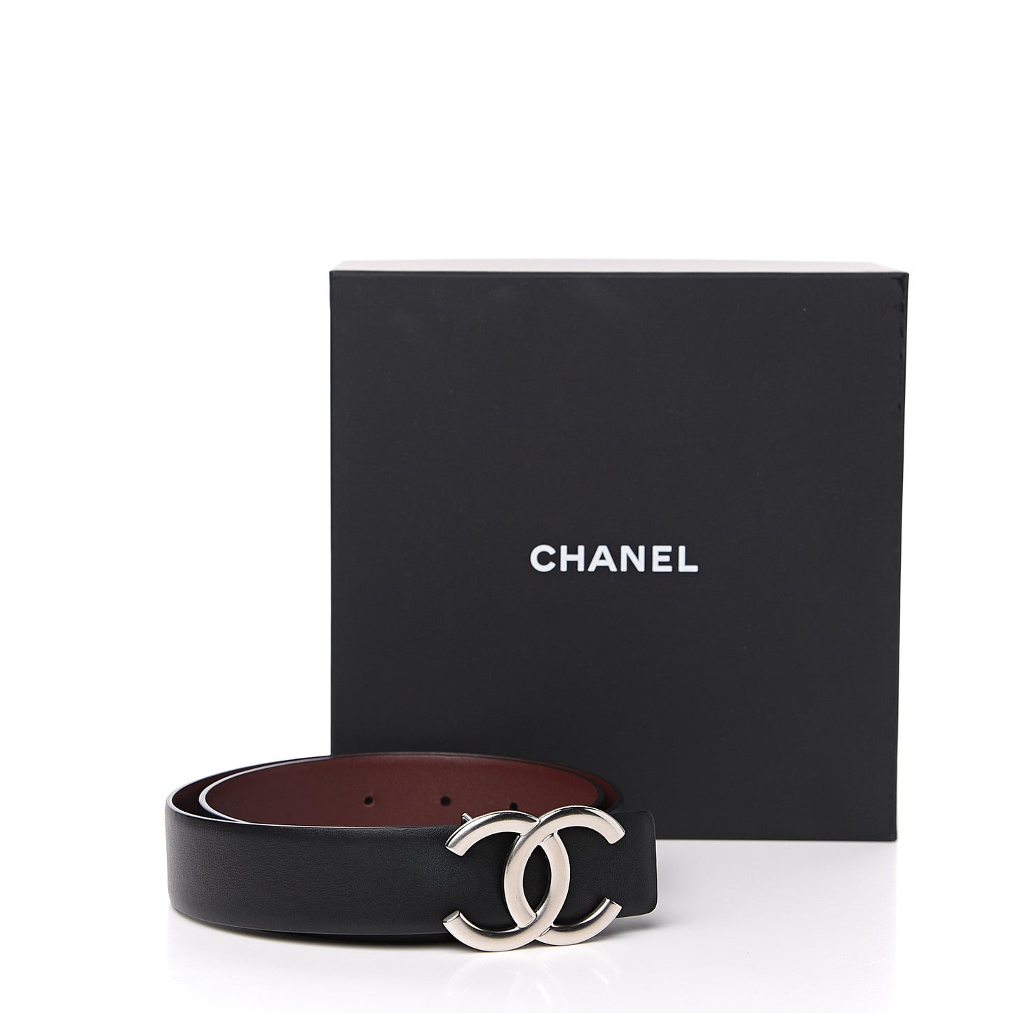 Calfskin CC Reversible Belt 70 Black Burgundy