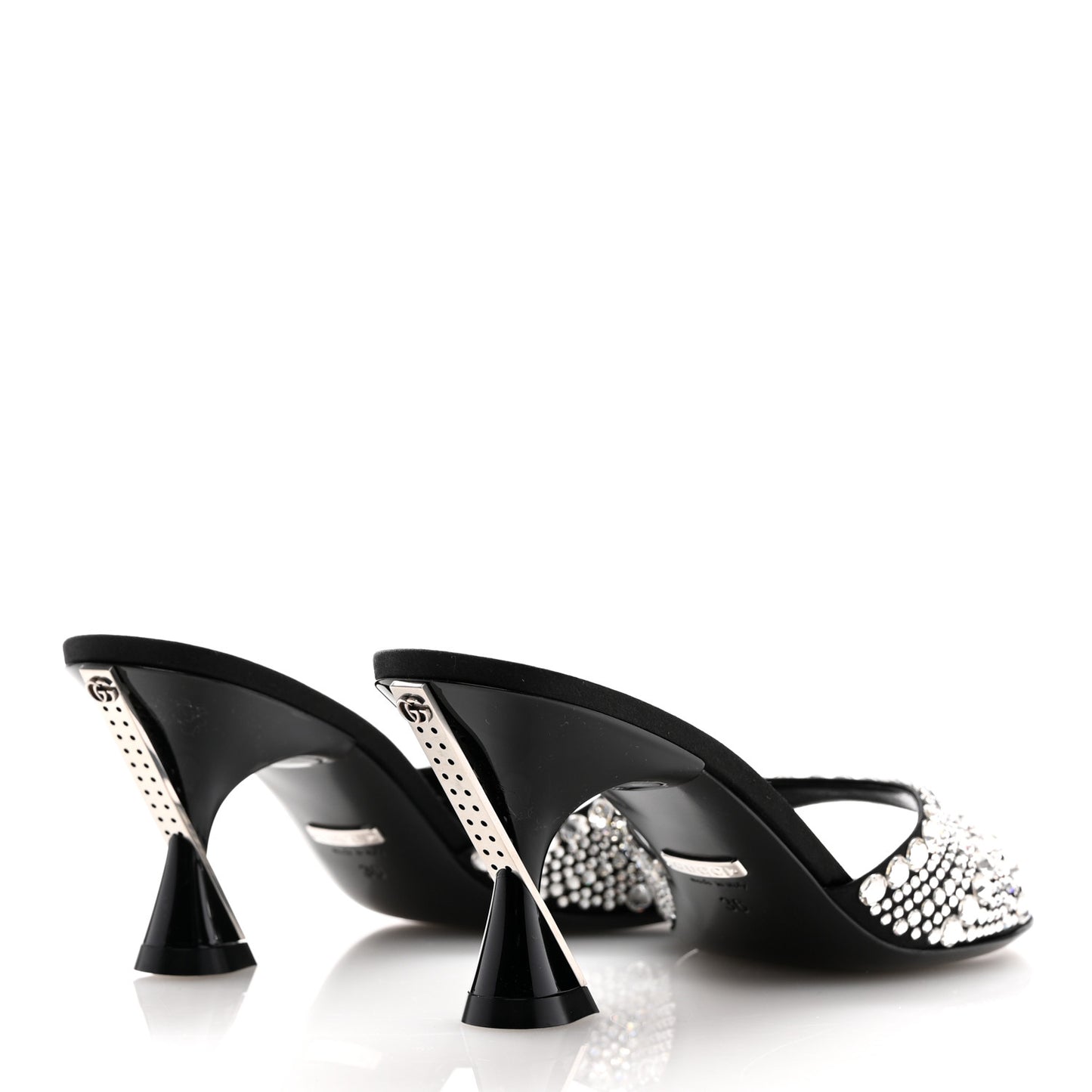 Satin Crystal 65mm Slide Sandals 36 Black