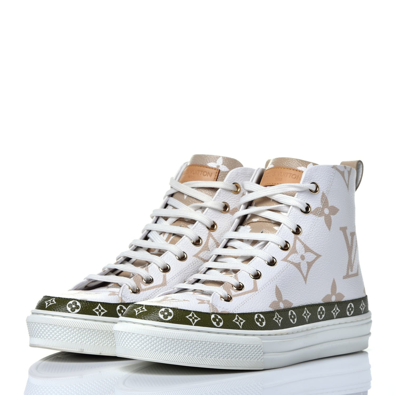 Louis Vuitton Monogram Giant Stellar Sneaker Boots 38 Kaki White Beige 3 of 9