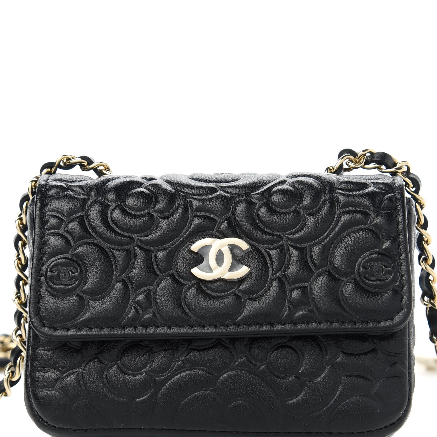 Chanel Caviar Camellia Embossed Chain Belt Bag Black 11 of 12