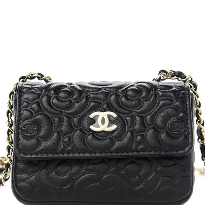 Chanel Caviar Camellia Embossed Chain Belt Bag Black 11 of 12