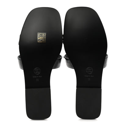 Chanel Lambskin CC Cut Out Mules Sandals 38 Black 6 of 9