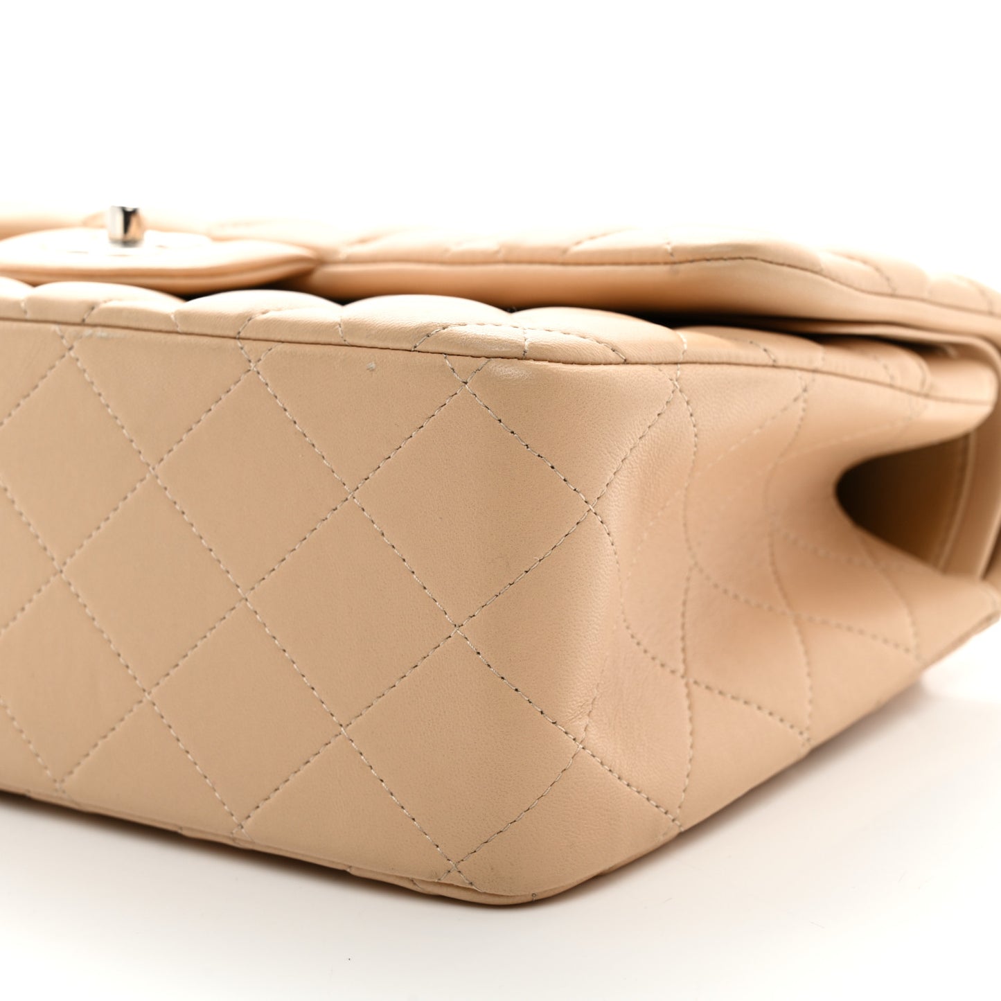 Lambskin Quilted Jumbo Double Flap Beige