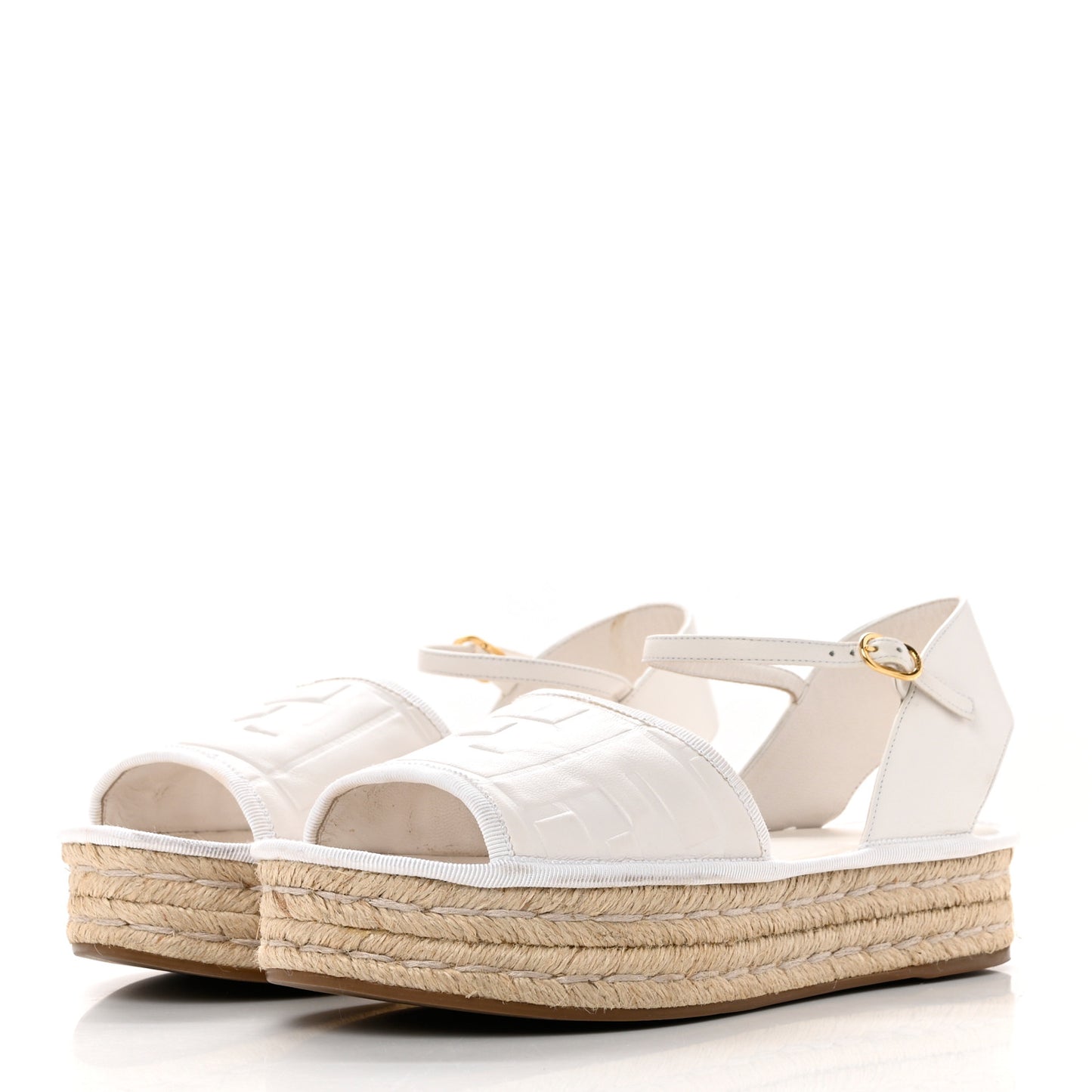 Nappa FF Embossed Espadrille Platform Sandals 37 Snow