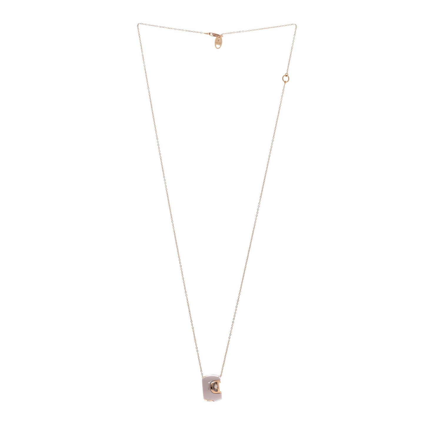 18K Pink Gold Diamond Ceramic D.Icon Pendant Necklace Cappuccino
