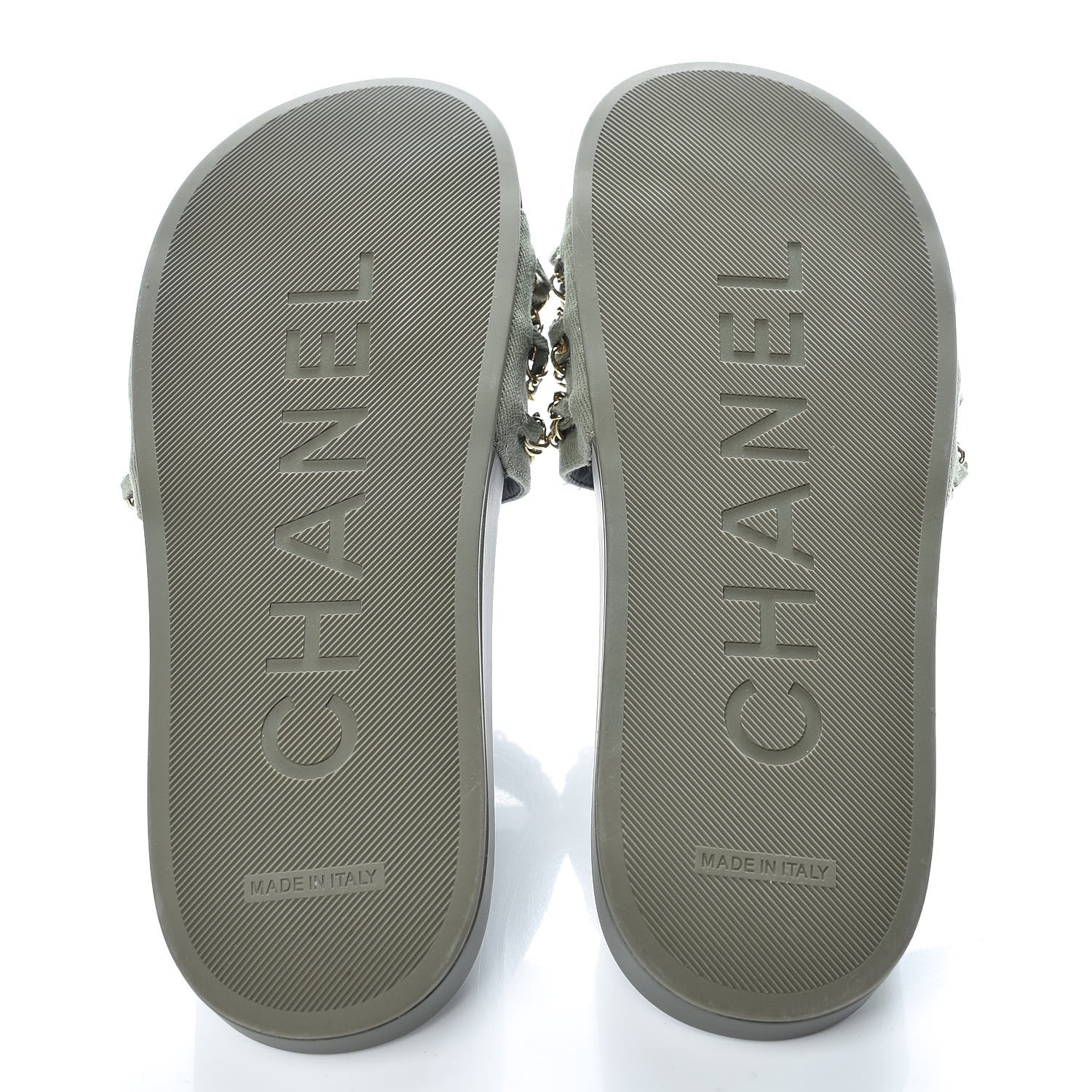 Chanel Canvas Chain Flat Sandals 39 Khaki 5 of 9