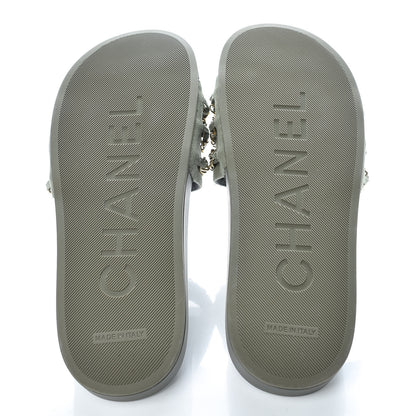 Chanel Canvas Chain Flat Sandals 39 Khaki 5 of 9