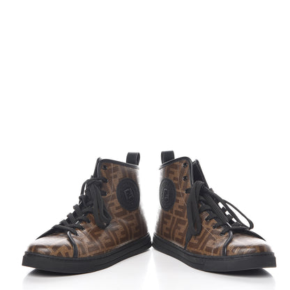 Fendi Glazed Fabric FF 1974 Stamp Patch High Top Sneakers 38.5 Mogano Panna Black 6 of 12