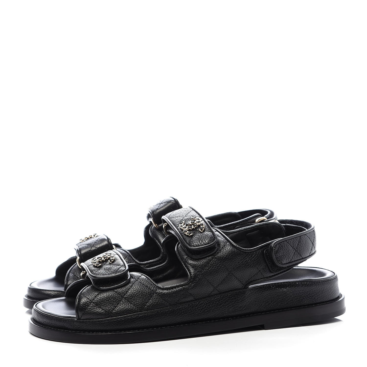 Chanel Grained Calfskin Velcro Dad Sandals 36.5 Black 3 of 9