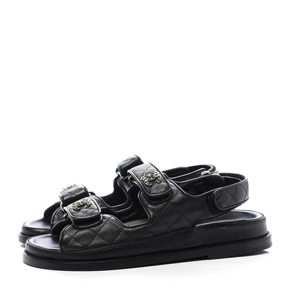 Chanel Grained Calfskin Velcro Dad Sandals 36.5 Black 3 of 9
