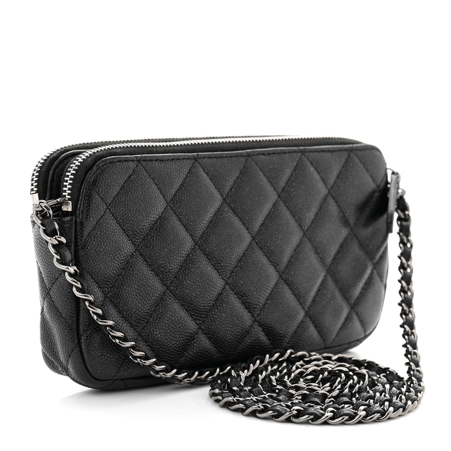 Iridescent Caviar Quilted Small Clutch With Chain Black