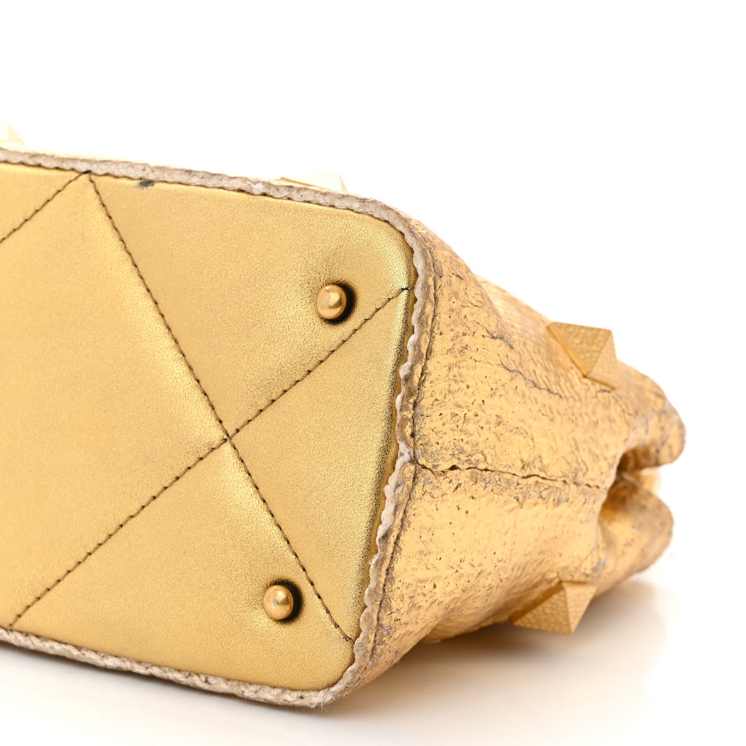 Valentino Garavani Tweed Metallic Small Roman Stud The Handle Bag Gold 10 of 12