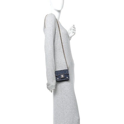 Chanel Denim Quilted Double You Card Holder On Chain Blue 2 of 11
